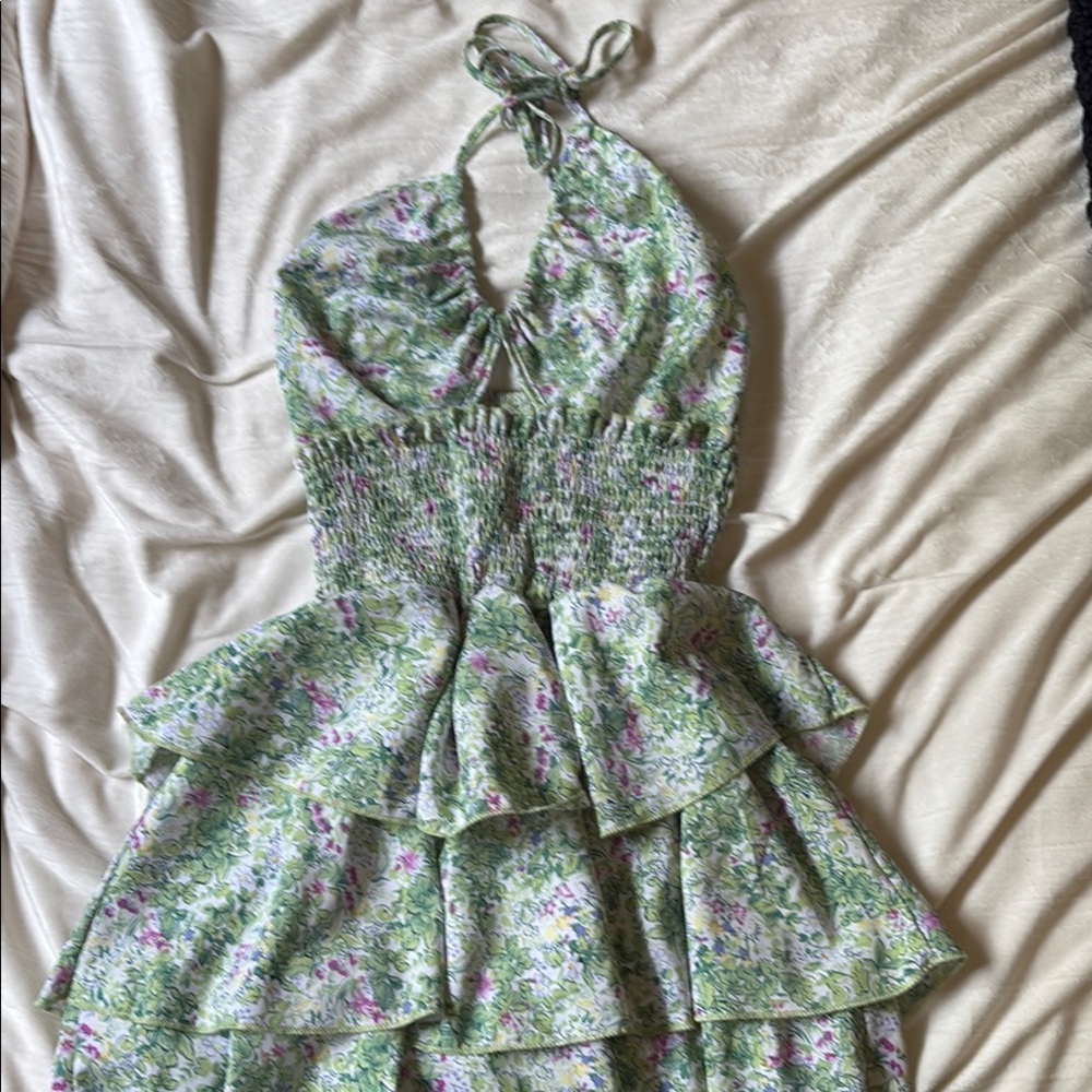 Floral Halter Dress with Ruffle Skirt